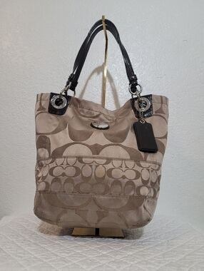 Y2K Coach #14449 Brown Signature Canvas with Leather Trim Hobo Casual Tote Bag